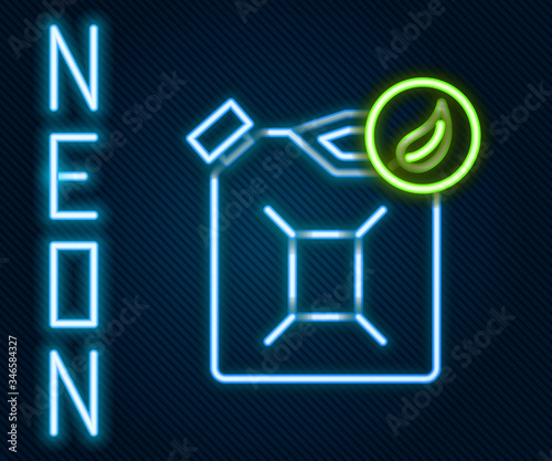 Glowing neon line Bio fuel canister icon isolated on black background. Eco bio and barrel. Green environment and recycle. Colorful outline concept. Vector Illustration