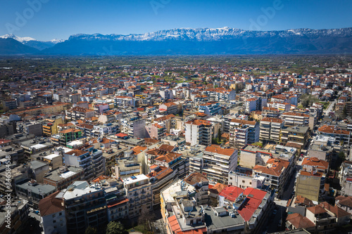 Trikala, Greece, panoramic view. At the background lay the Tzoumerka mountains.