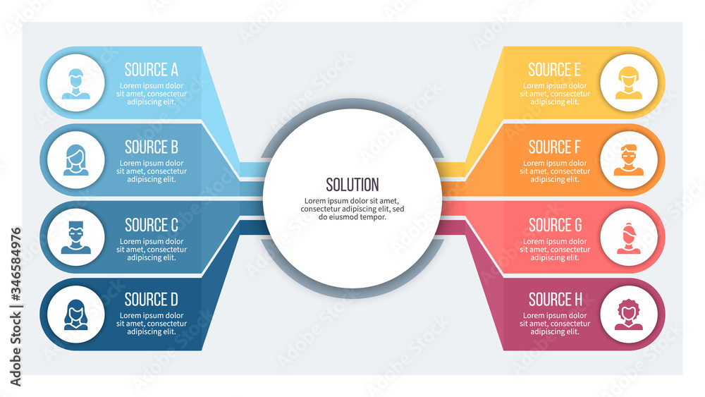 Business infographic. Organization chart with 8 options. Vector template. Business infographic. Organization chart with 8 options. Vector template.