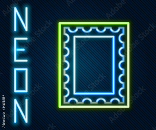 Glowing neon line Postal stamp icon isolated on black background. Colorful outline concept. Vector Illustration