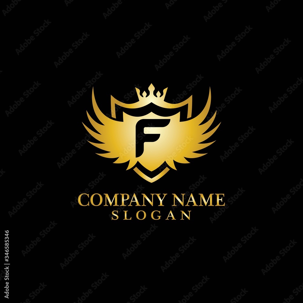 Letter F Shield, Wing and Crown for Business Logo Template Design Vector, Emblem, Design concept, Creative Symbol, Icon Letter F Shield, Wing and Crown for Business Logo Template Design Vector, Emblem, Design concept, Creative Symbol, Icon