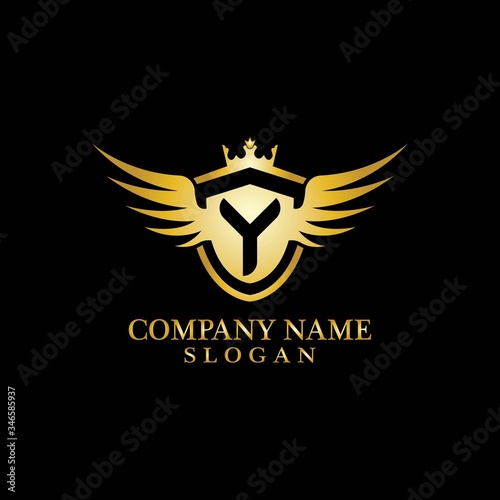 Letter Y Shield  Wing and Crown for Business Logo Template Design Vector  Emblem  Design concept  Creative Symbol  Icon