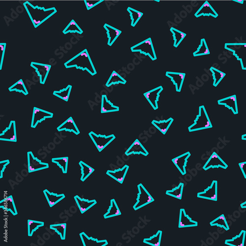 Line Jet fighter icon isolated seamless pattern on black background. Military aircraft.  Vector Illustration