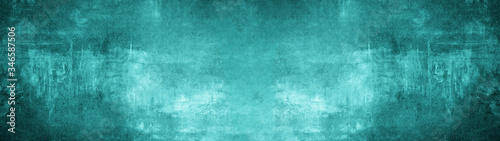Abstract dark aquamarine turquoise concrete stone paper texture background banner, trend color 2020 