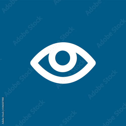 Eye Icon On Blue Background. Blue Flat Style Vector Illustration