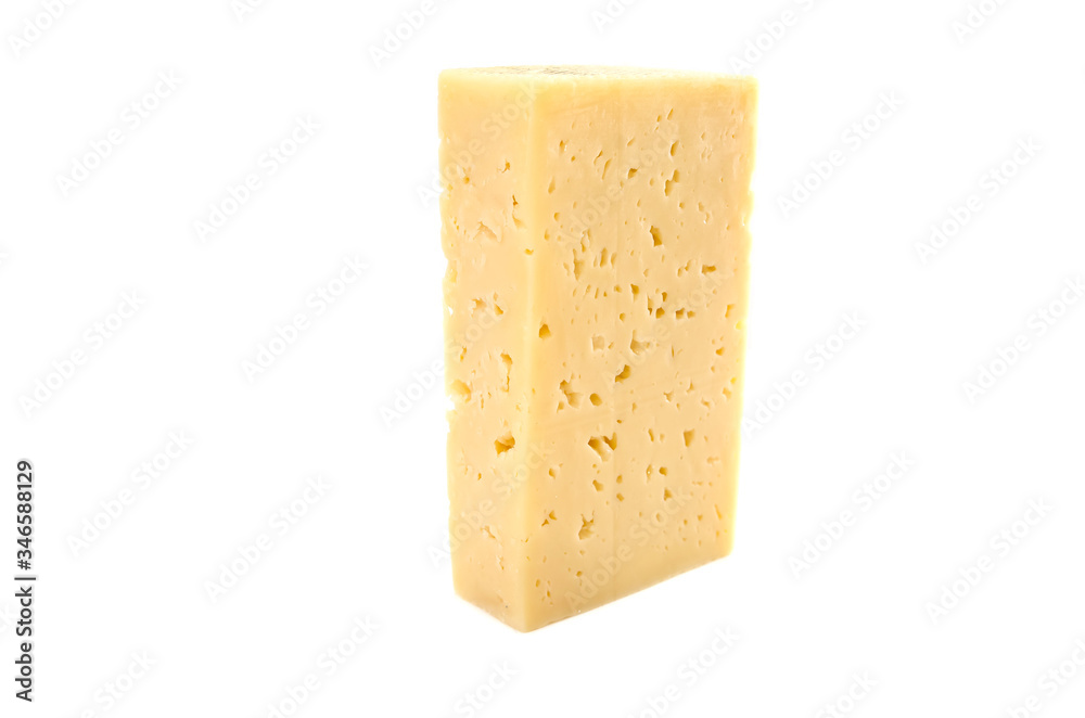 a piece of cheese is isolated on a white background.