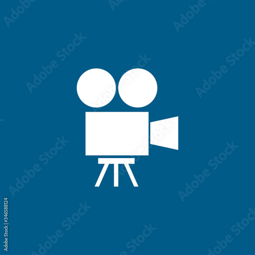 Film Camera Icon On Blue Background. Blue Flat Style Vector Illustration