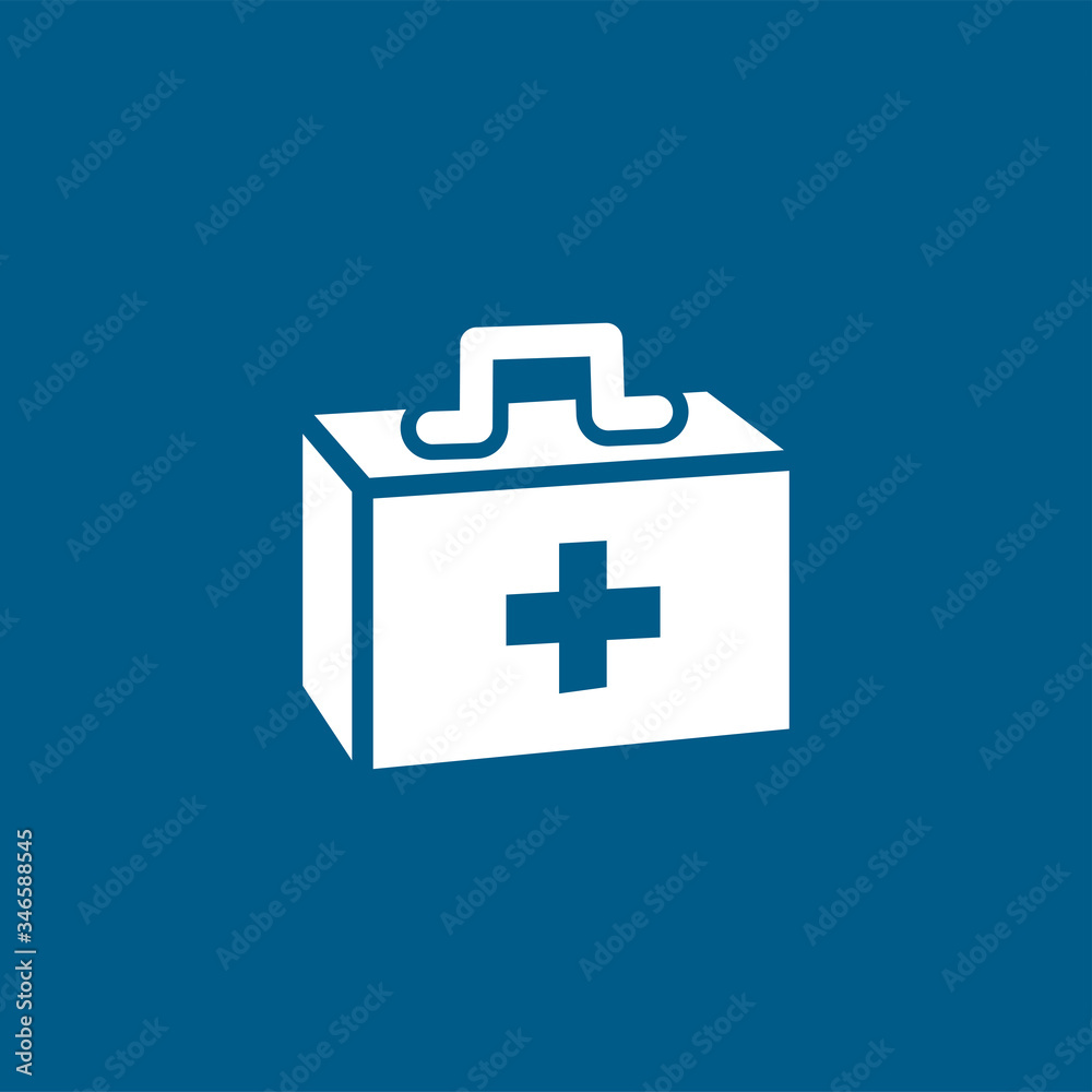 Fototapeta premium First Aid Box Icon On Blue Background. Blue Flat Style Vector Illustration