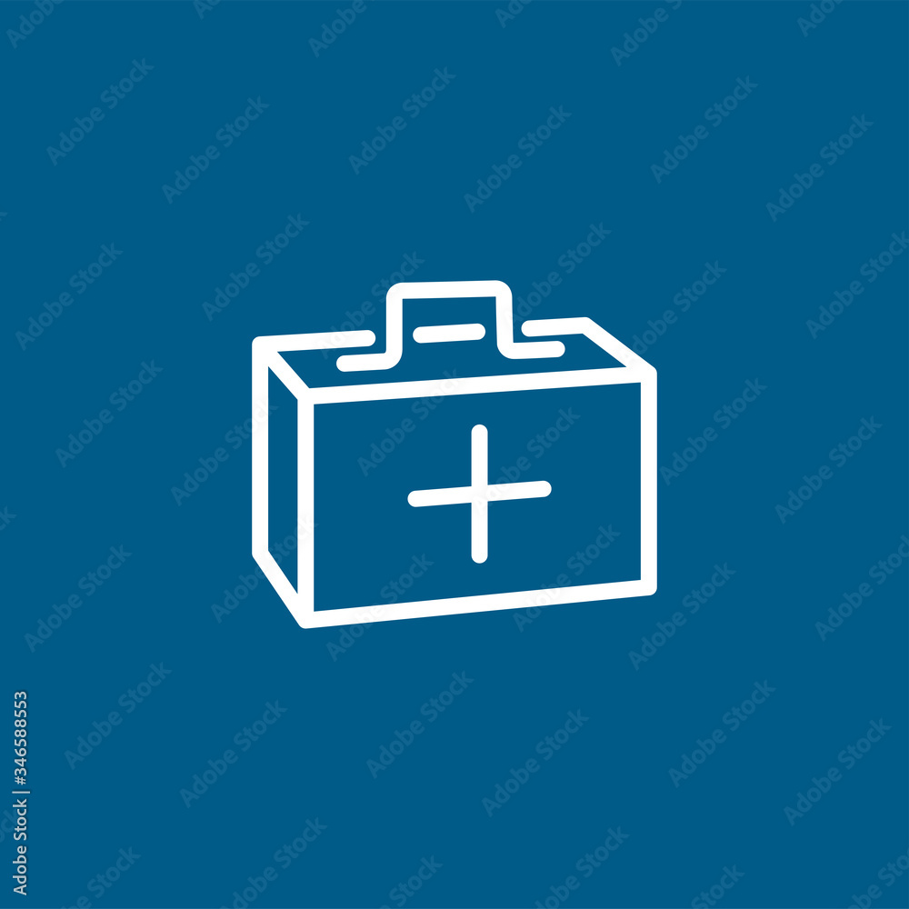First Aid Box Line Icon On Blue Background. Blue Flat Style Vector Illustration First Aid Box Line Icon On Blue Background. Blue Flat Style Vector Illustration