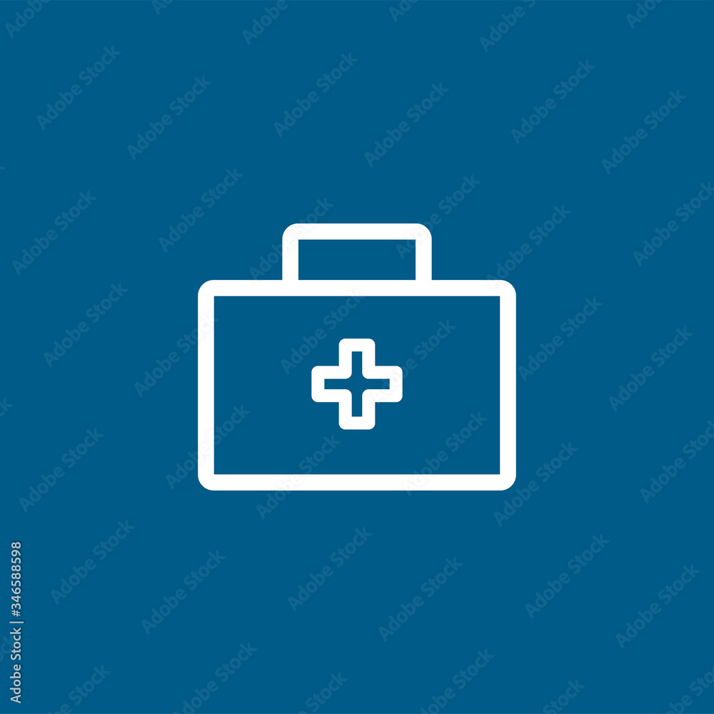 First Aid Box Line Icon On Blue Background. Blue Flat Style Vector Illustration