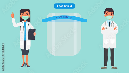 Doctors and nurses recommend Medical face mask or shield.Coronavirus quarantine concept.Character Vector illustration. 