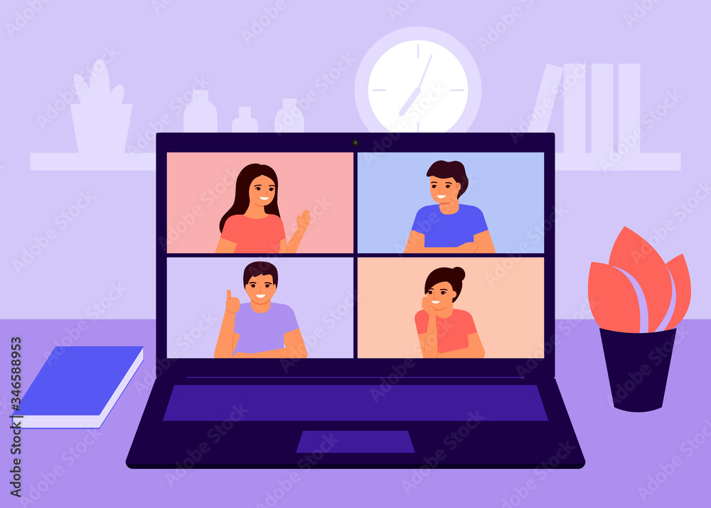 Virtual Meeting. Collective Home Video Conference, Man Chatting Online with  People. Discussion with Friends, Internet Stock Vector - Illustration of  education, corporate: 195820132