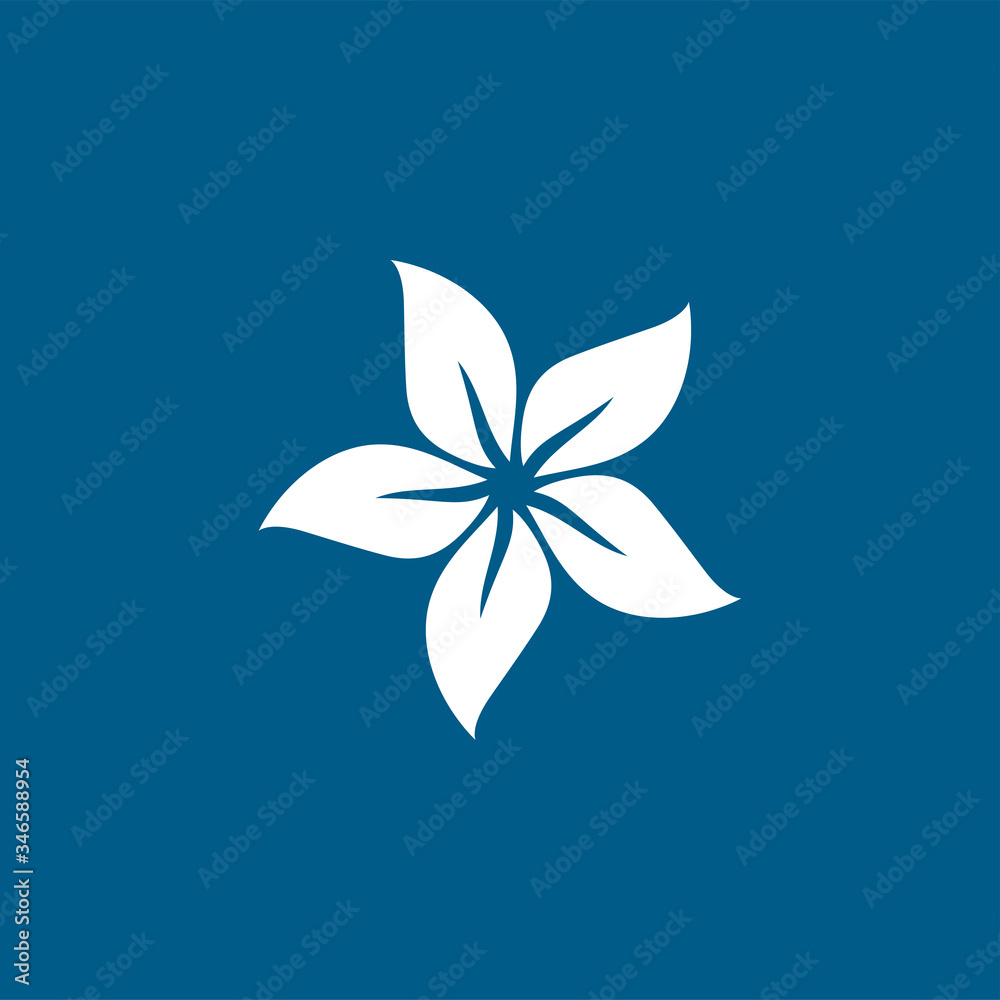 Flower Icon On Blue Background. Blue Flat Style Vector Illustration