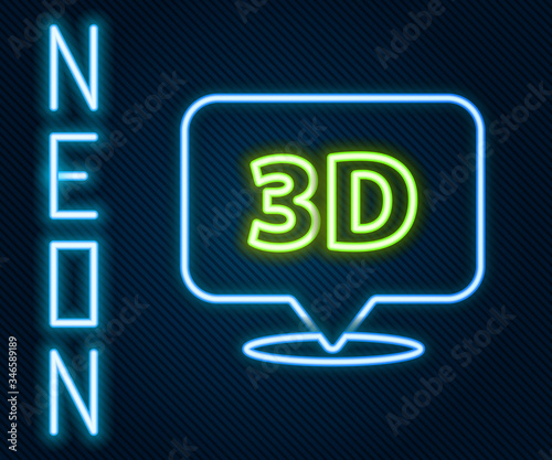 Glowing neon line Speech bubble with text 3D icon isolated on black background. Colorful outline concept. Vector Illustration