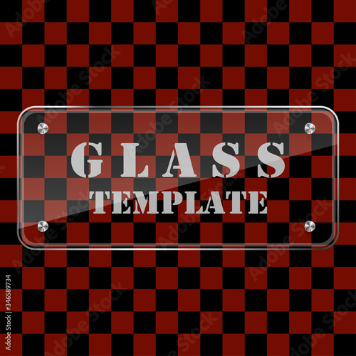 Reflecting glass banner. Gloss rectangle reflection 3d panel texture or clear window on transparent display background vector frame