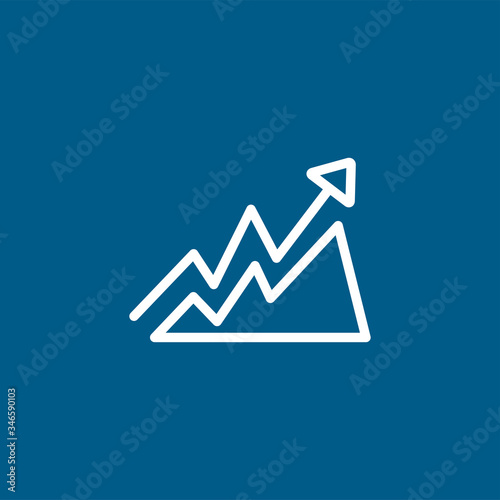 Growing Graph Line Icon On Blue Background. Blue Flat Style Vector Illustration