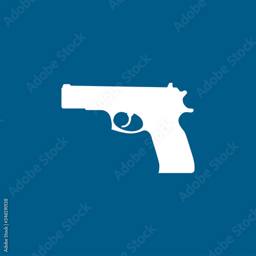Gun Icon On Blue Background. Blue Flat Style Vector Illustration