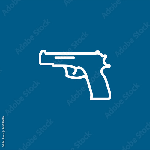 Gun Line Icon On Blue Background. Blue Flat Style Vector Illustration