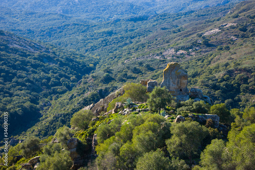 Jimena de la Frontera town in the Alcornocales Natural Park. Campo de Gibraltar, Cadiz, Andalusia, Spain, Europe