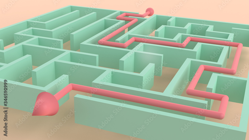 Maze with problem solved. pastel Palette. 3D render with copy space Maze with problem solved. pastel Palette. 3D render with copy space
