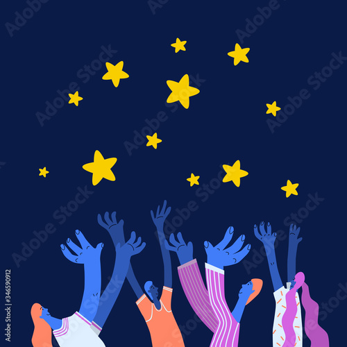 Customer review rating. Different people catch review rating and feedback. Flat vector illustration. Customer choice. Know your client concept. Business satisfaction support