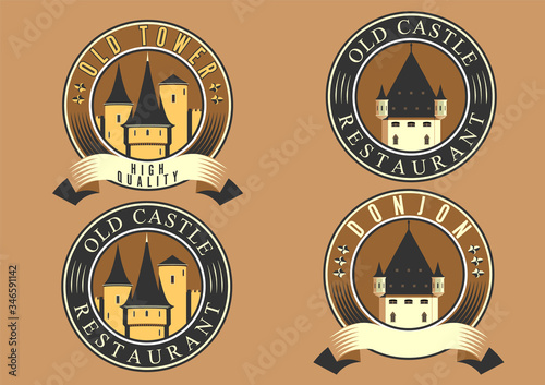 Castles and fortresses flat design vector icon set.