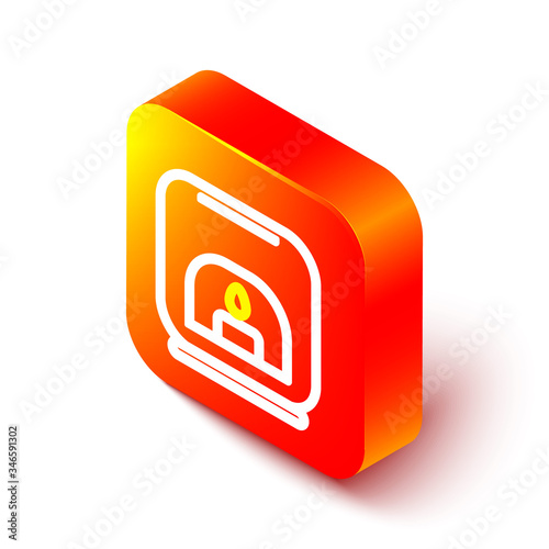 Isometric line Aroma lamp icon isolated on white background. Orange square button. Vector Illustration