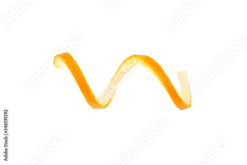 Orange zest isolated on a white background. Orange twist.