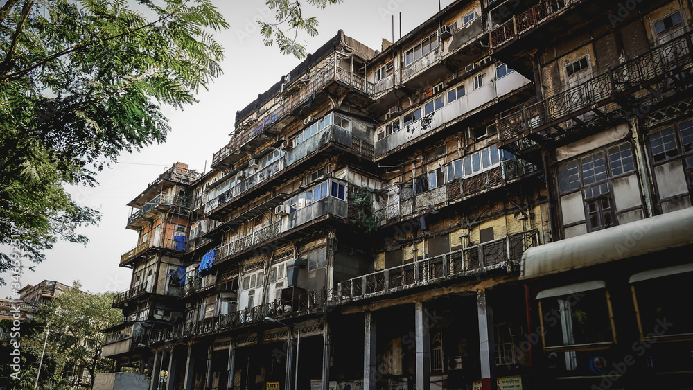 Old dirty apartment houses in Mumbai, India Old dirty apartment houses in Mumbai, India
