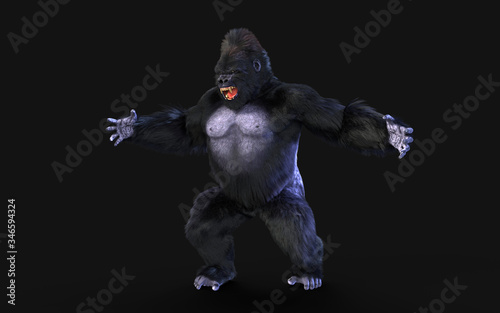 3d Illustration of a silverback gorilla on dark background with clipping path.