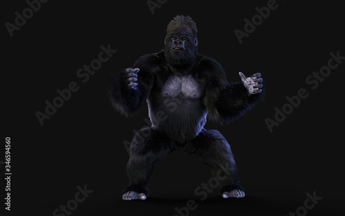 Tableau sur toile 3d Illustration of a silverback gorilla on dark background with clipping path