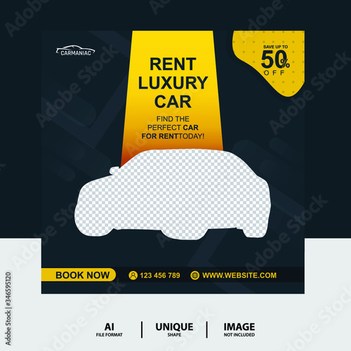 Yellow Color Rent a car Luxury Brand Social Media Post Banner.