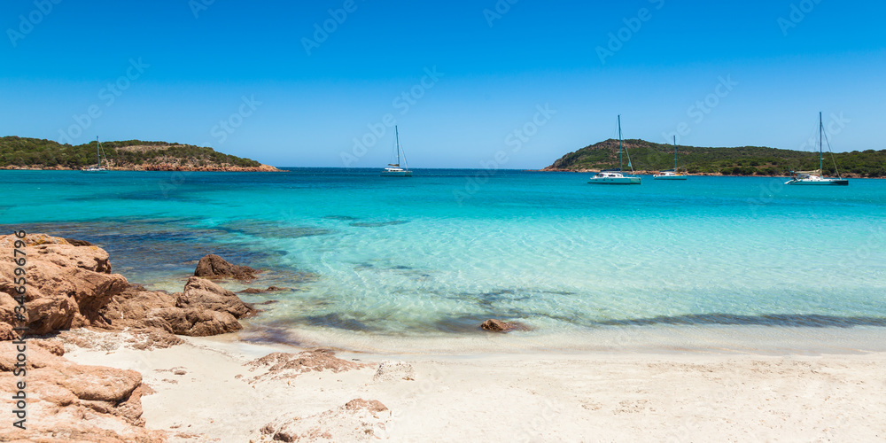 Panoramic view of Rondinara beach in Corsica Island in France