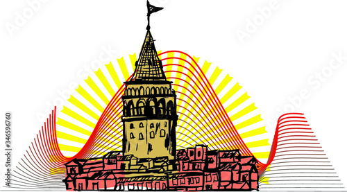 Galata tower print and embroidery graphic design vector art