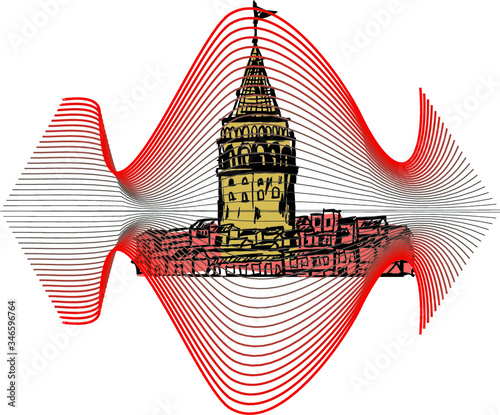 Galata tower print and embroidery graphic design vector art