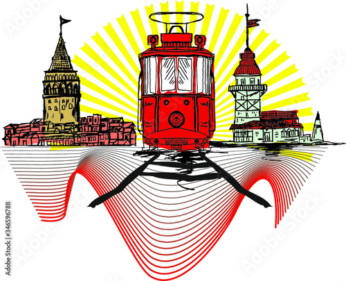 istanbul beyoglu tramway Print embroidery graphic design vector art