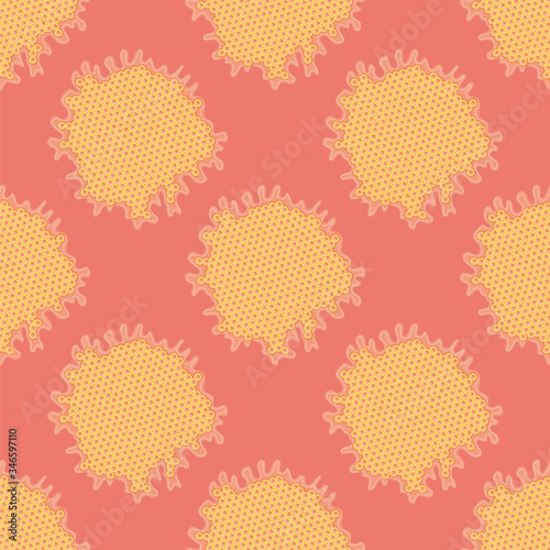 Abstract seamless vector pattern with circles and organic shapes in warm colors.