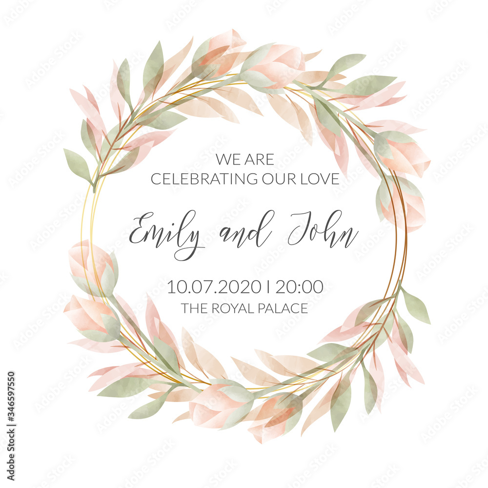 Watercolor floral frame. Wedding invitation card. Stock Vector | Adobe ...