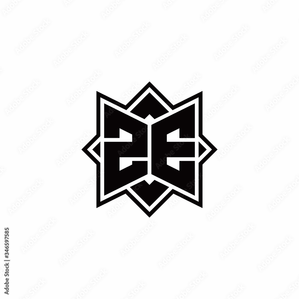 ZE monogram logo with square rotate style outline ZE monogram logo with square rotate style outline