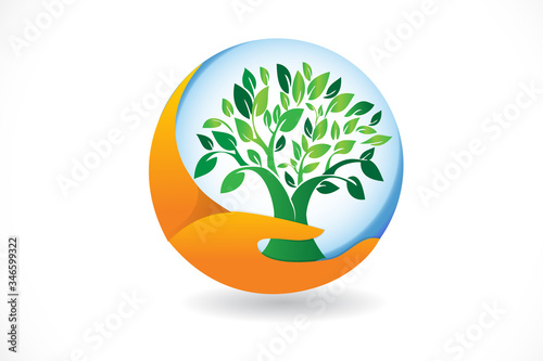 Logo hand care a tree icon