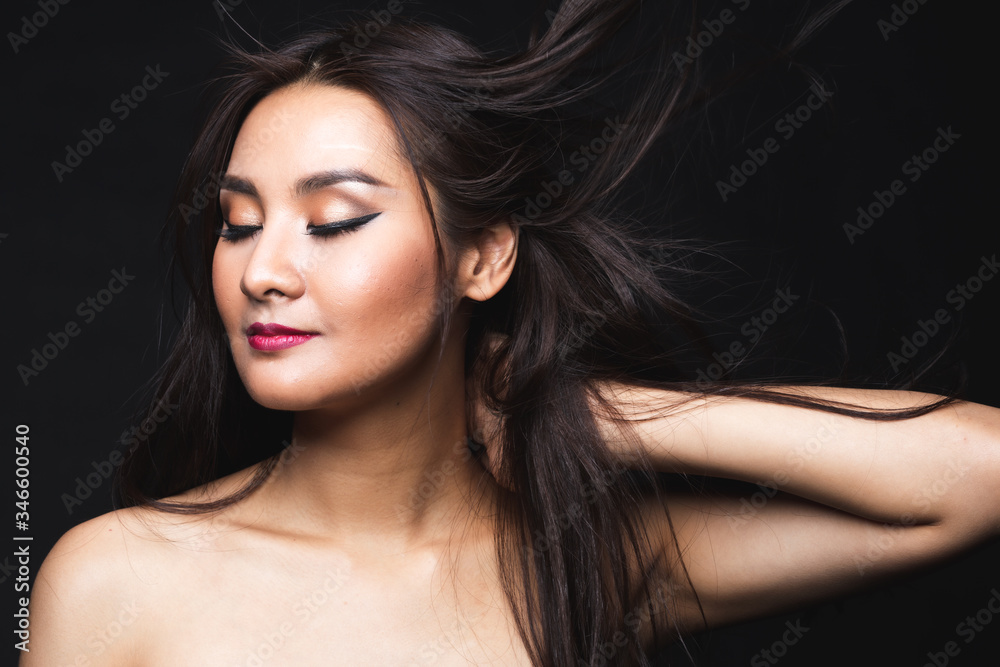 Portrait of young asian woman with makeup long hair. Portrait of young asian woman with makeup long hair.