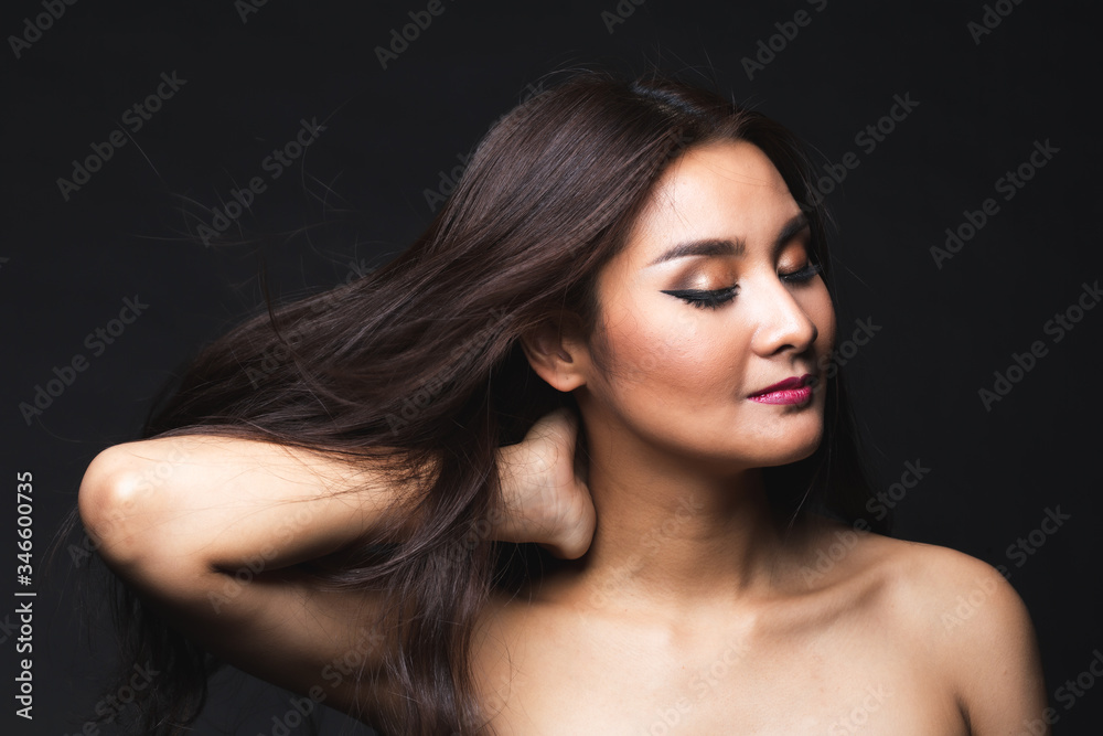 Portrait of young asian woman with makeup long hair. Portrait of young asian woman with makeup long hair.
