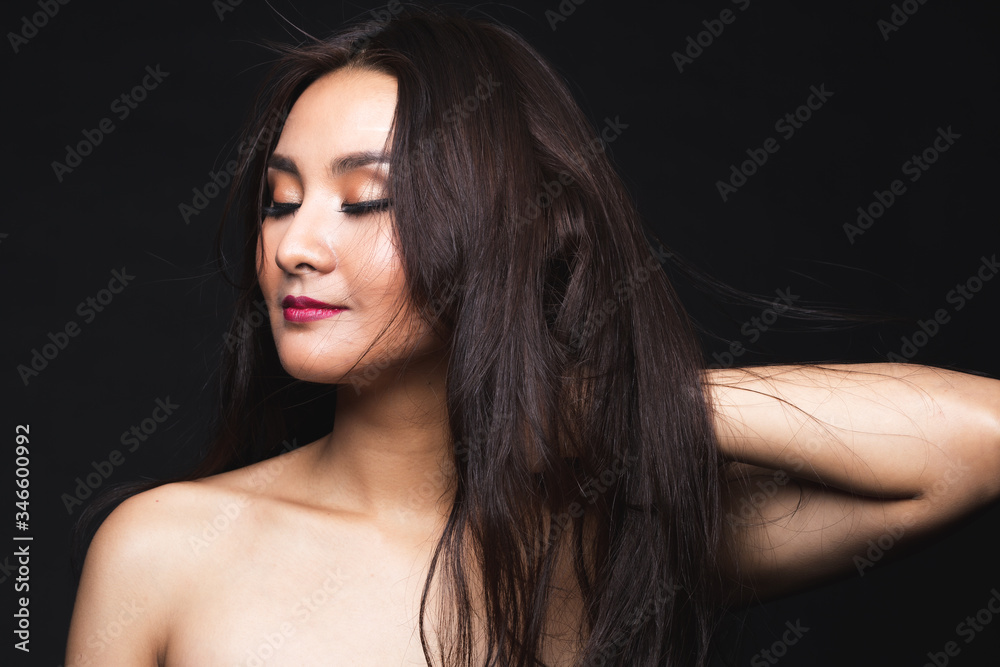 Portrait of young asian woman with makeup long hair. Portrait of young asian woman with makeup long hair.