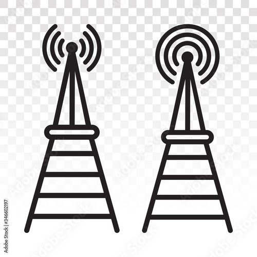 Radio signal broadcast tower / mast antenna line art icon for apps and websites on a transparent background