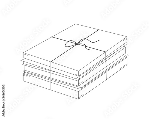 Stack of paper icon, paper pile tied with twine. Used documents, paperwork. Vector illustration isolated on white background