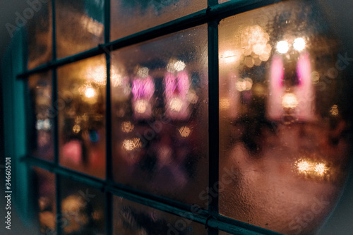 window with lights at night