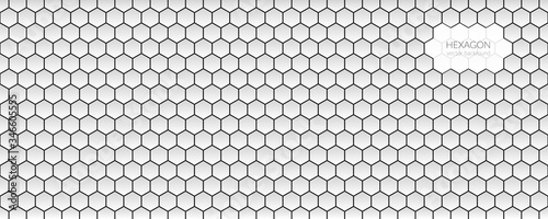 Vector abstract, geometric background, metallic white hexagonal shapes on a dark background. For banner, print design, social networks, place for text. Copyspace.