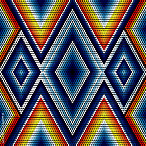 vector illustration of colorful abstract seamless pattern inspired in mexican huichol art style.Can be tiled