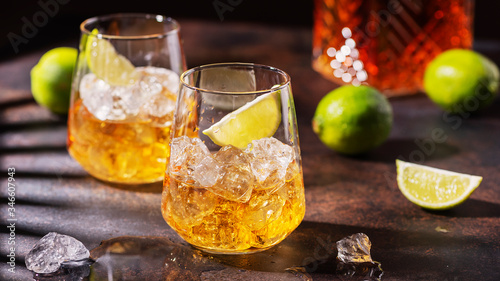 Cuban strong rum with ice and lime