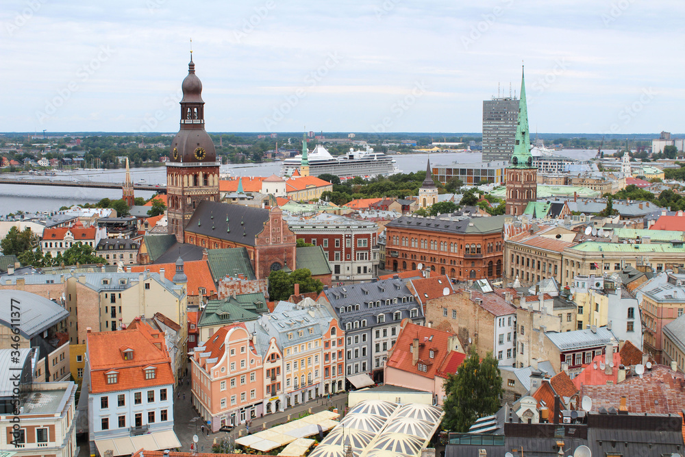 Panoramic view from above to Riga on the summer day. Latvia. The Baltic States.